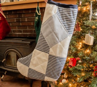 Sustainable scrap fabric christmas stocking