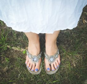 secondhand White skirt and grey sandals
